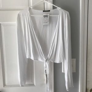 Long sleeved Front-Tie Brandy top